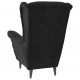 Sonata H Фотьойл Wingback с табуретка, черен, кадифе