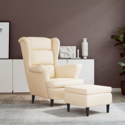 Sonata H Фотьойл Wingback с табуретка, кремав, кадифе - Fotolii