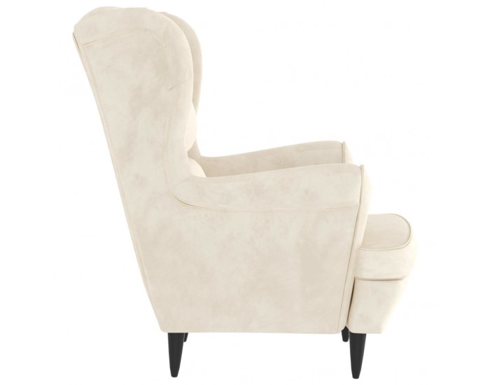 Sonata H Фотьойл Wingback с табуретка, кремав, кадифе