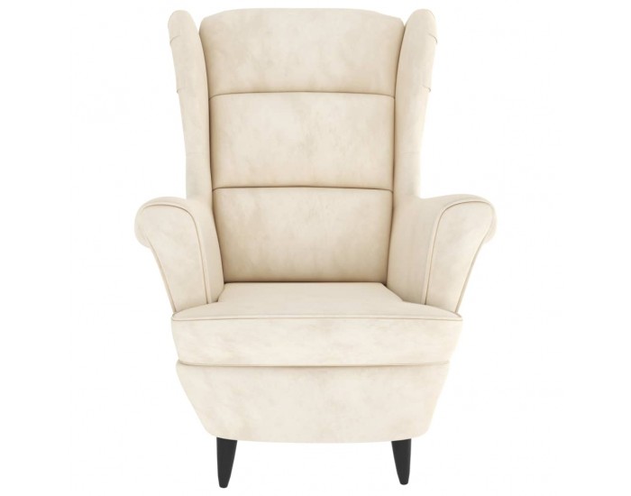 Sonata H Фотьойл Wingback с табуретка, кремав, кадифе
