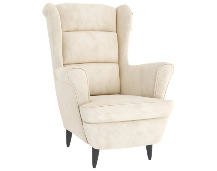 Sonata H Фотьойл Wingback с табуретка, кремав, кадифе