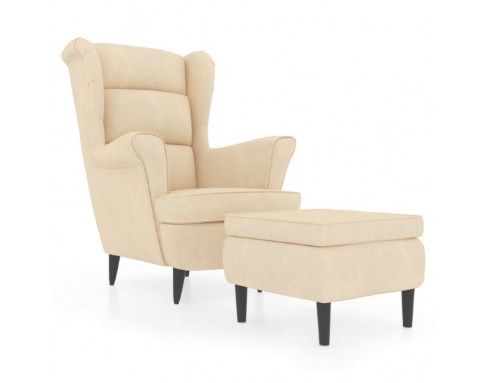 Sonata H Фотьойл Wingback с табуретка, кремав, кадифе