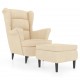 Sonata H Фотьойл Wingback с табуретка, кремав, кадифе