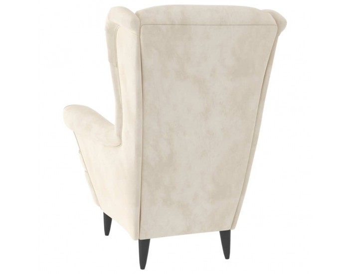 Sonata H Фотьойл Wingback с табуретка, кремав, кадифе
