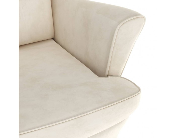 Sonata H Фотьойл Wingback с табуретка, кремав, кадифе