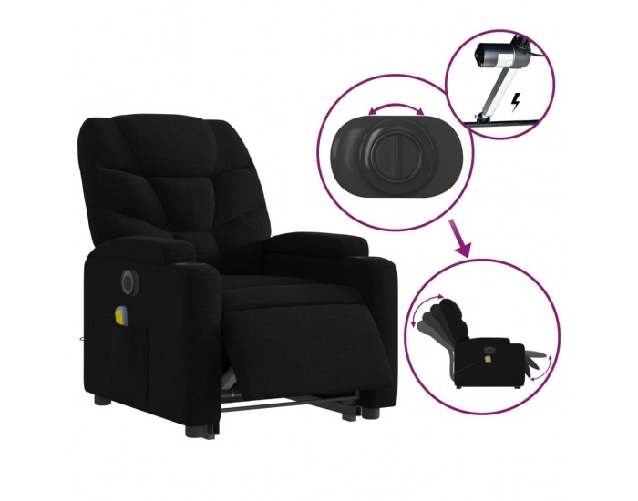 Sonata Fotoliu electric de masaj rabatabil cu ridicare, negru, textil