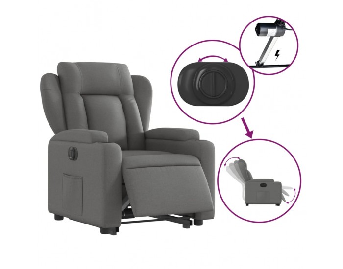 Sonata Fotoliu electric rabatabil cu ridicare, gri închis, textil