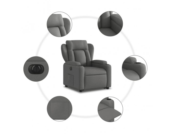 Sonata Fotoliu electric rabatabil cu ridicare, gri închis, textil
