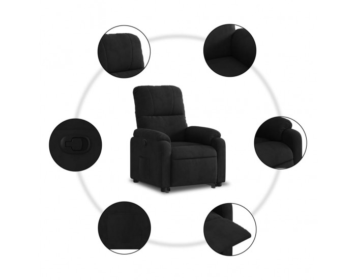 Sonata H Изправящ реклайнер стол, черен, микрофибърен текстил