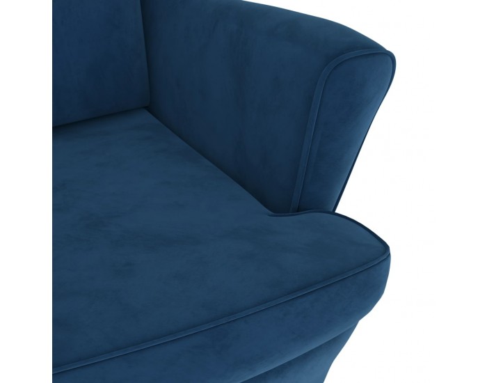 Sonata H Фотьойл Wingback с табуретка, син, кадифе