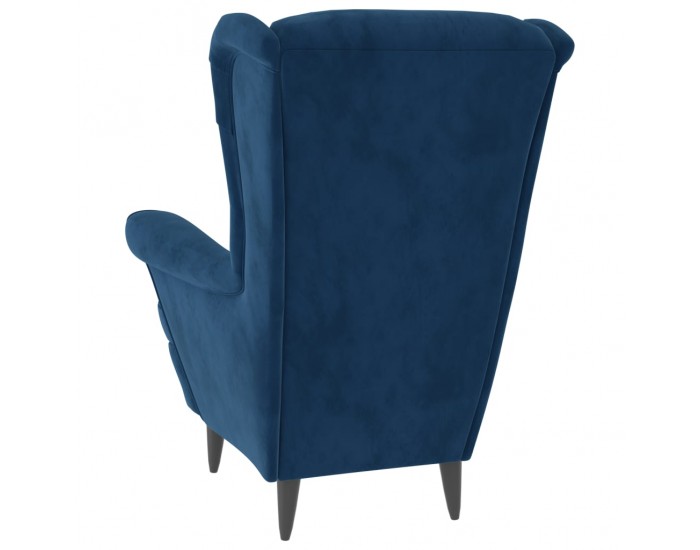 Sonata H Фотьойл Wingback с табуретка, син, кадифе