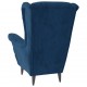 Sonata H Фотьойл Wingback с табуретка, син, кадифе