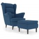 Sonata H Фотьойл Wingback с табуретка, син, кадифе