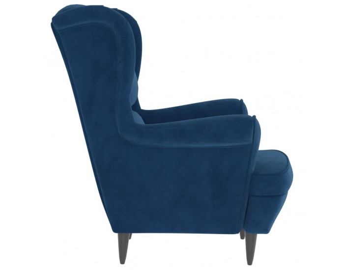 Sonata H Фотьойл Wingback с табуретка, син, кадифе