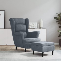 Sonata H Фотьойл Wingback с табуретка, тъмносив, кадифе - Fotolii