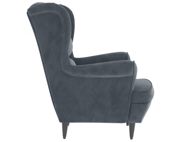 Sonata H Фотьойл Wingback с табуретка, тъмносив, кадифе