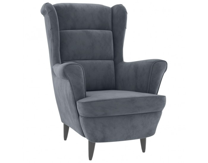 Sonata H Фотьойл Wingback с табуретка, тъмносив, кадифе