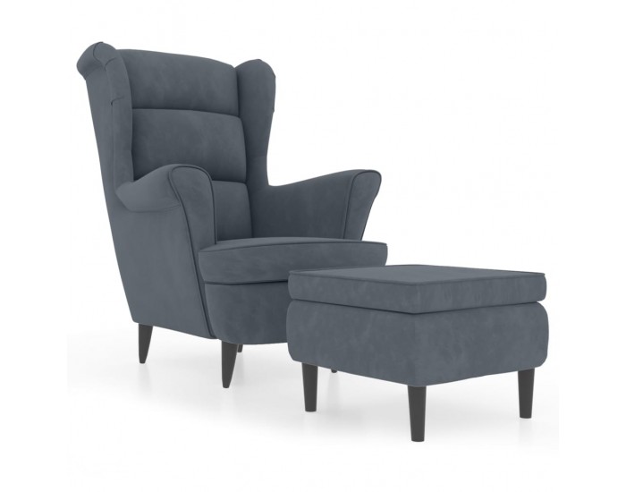 Sonata H Фотьойл Wingback с табуретка, тъмносив, кадифе