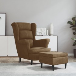 Sonata H Фотьойл Wingback с табуретка, кафява, кадифе - Fotolii