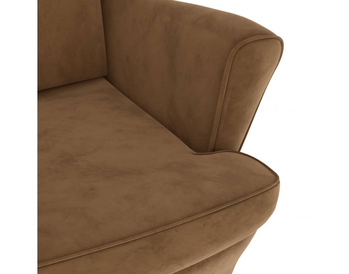 Sonata H Фотьойл Wingback с табуретка, кафява, кадифе