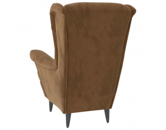 Sonata H Фотьойл Wingback с табуретка, кафява, кадифе