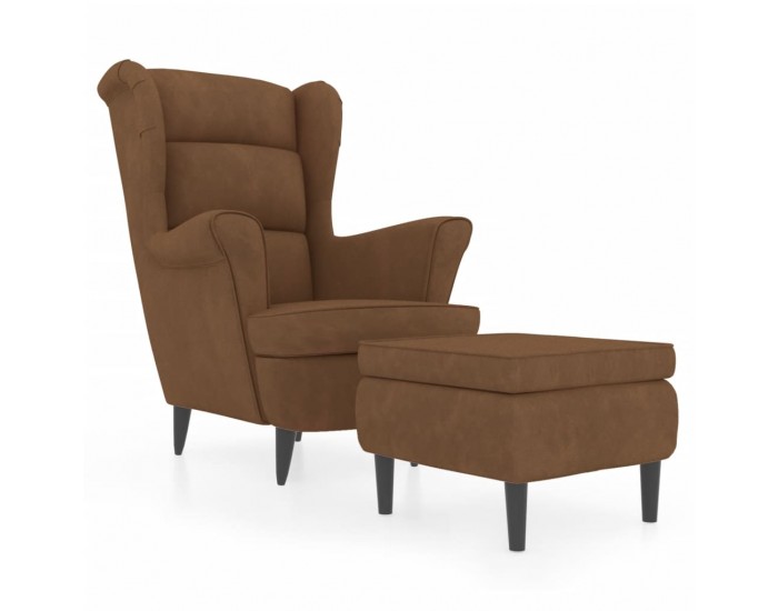 Sonata H Фотьойл Wingback с табуретка, кафява, кадифе