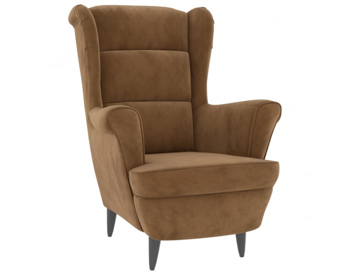 Sonata H Фотьойл Wingback с табуретка, кафява, кадифе