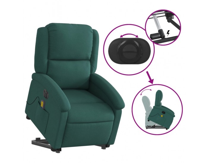 Sonata H Електрически изправящ масажен реклайнер стол тъмнозелен текстил