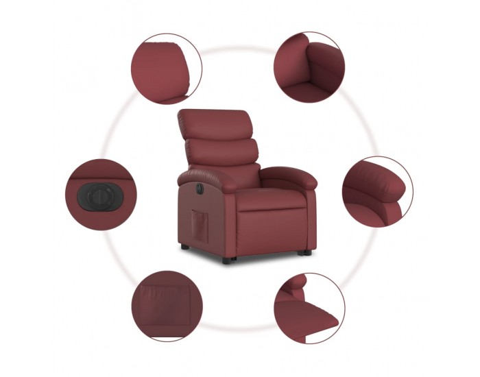 Sonata H Електрически изправящ реклайнер стол, виненочервен, еко кожа