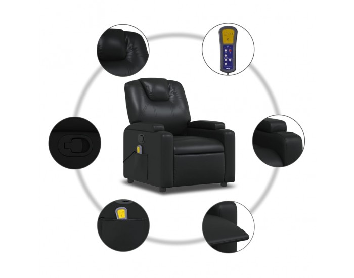 Sonata Fotoliu rabatabil cu masaj, negru, piele ecologică