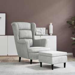 Sonata H Фотьойл Wingback с табуретка, светлосиво, кадифе - Fotolii