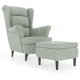 Sonata H Фотьойл Wingback с табуретка, светлосиво, кадифе