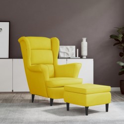 Sonata H Фотьойл Wingback с табуретка, Горчица жълто, кадифе - Fotolii