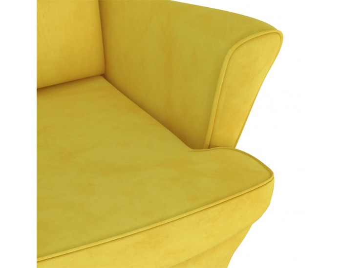 Sonata H Фотьойл Wingback с табуретка, Горчица жълто, кадифе