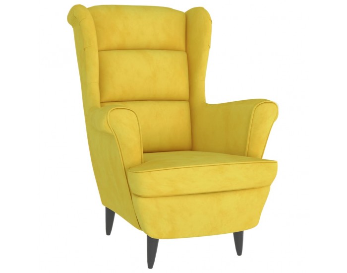 Sonata H Фотьойл Wingback с табуретка, Горчица жълто, кадифе