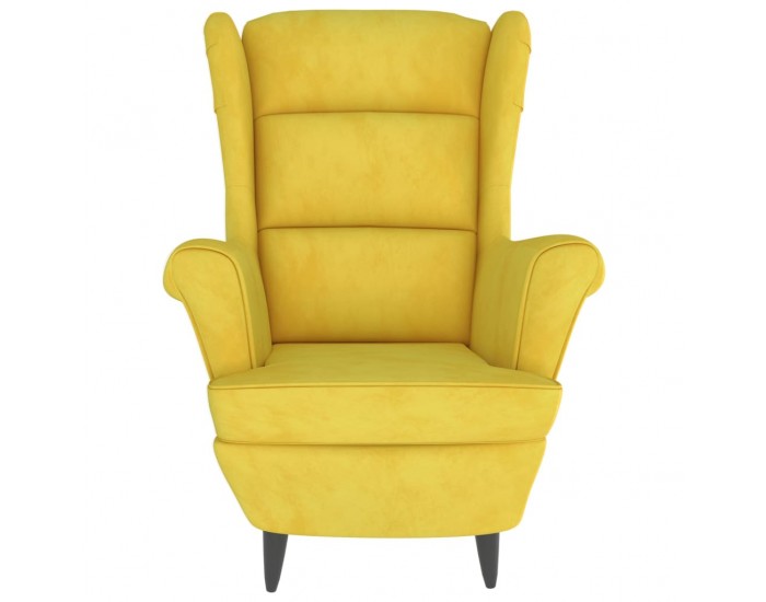 Sonata H Фотьойл Wingback с табуретка, Горчица жълто, кадифе