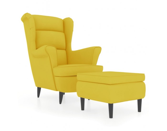 Sonata H Фотьойл Wingback с табуретка, Горчица жълто, кадифе