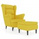 Sonata H Фотьойл Wingback с табуретка, Горчица жълто, кадифе