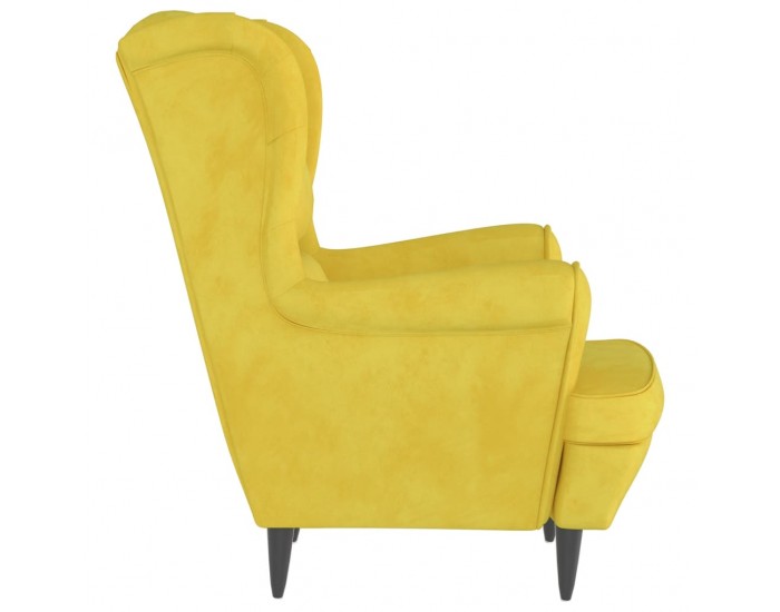 Sonata H Фотьойл Wingback с табуретка, Горчица жълто, кадифе