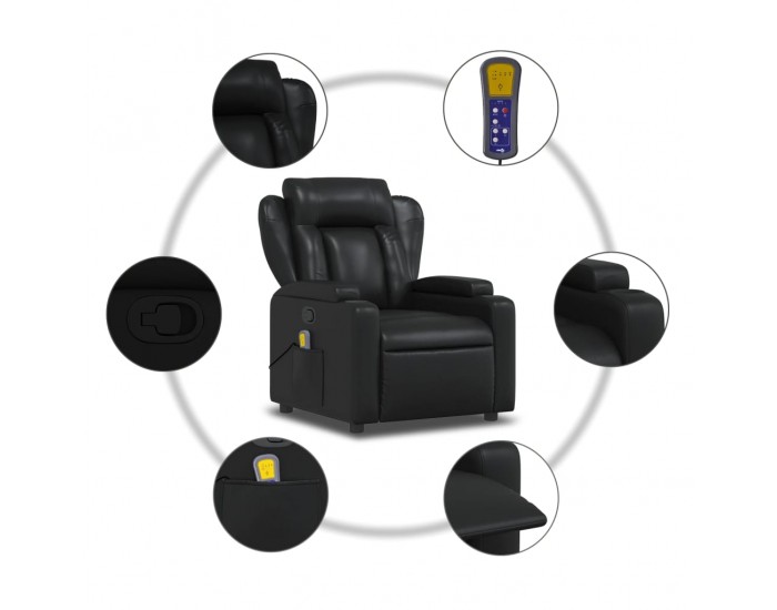 Sonata Fotoliu rabatabil cu masaj, negru, piele ecologică