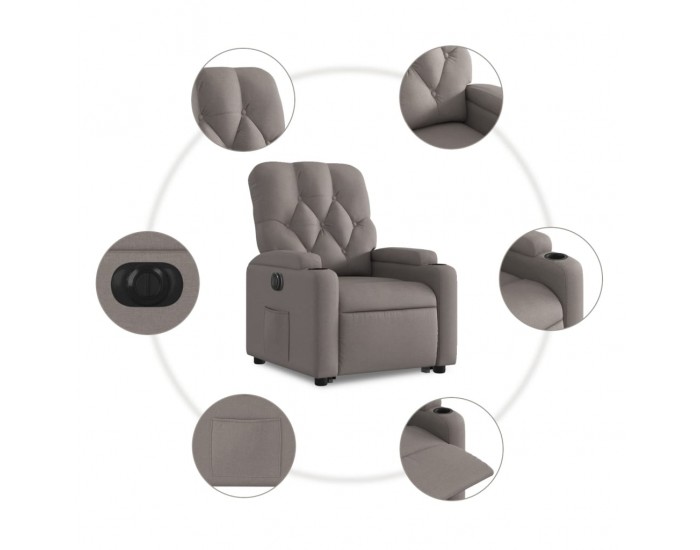 Sonata Fotoliu electric rabatabil cu ridicare, gri taupe, textil