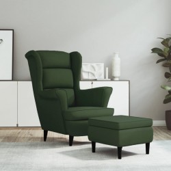 Sonata H Фотьойл Wingback с табуретка, тъмнозелена, кадифе - Fotolii