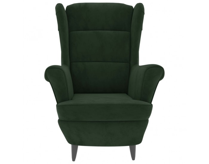 Sonata H Фотьойл Wingback с табуретка, тъмнозелена, кадифе