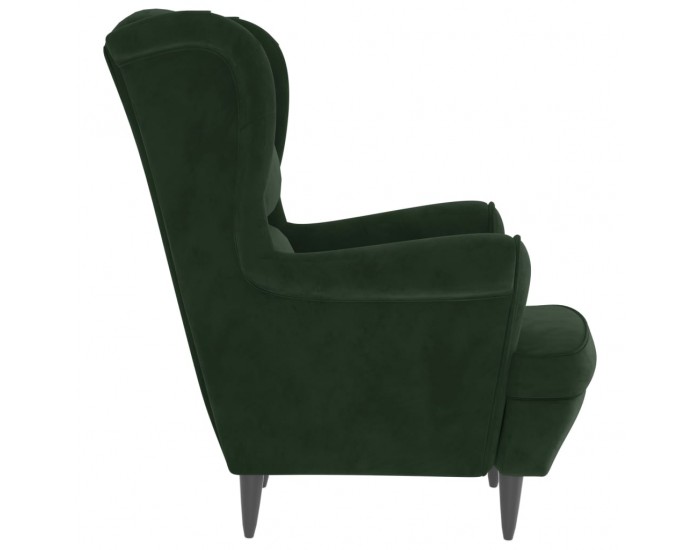 Sonata H Фотьойл Wingback с табуретка, тъмнозелена, кадифе