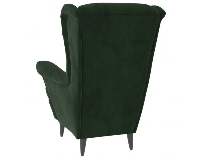 Sonata H Фотьойл Wingback с табуретка, тъмнозелена, кадифе