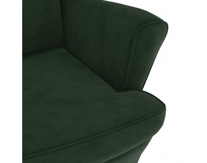 Sonata H Фотьойл Wingback с табуретка, тъмнозелена, кадифе
