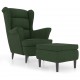Sonata H Фотьойл Wingback с табуретка, тъмнозелена, кадифе