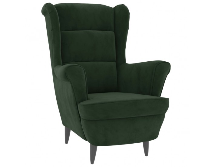 Sonata H Фотьойл Wingback с табуретка, тъмнозелена, кадифе