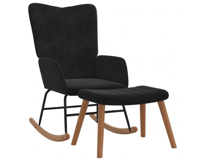 Sonata H Люлеещ се стол с табуретка, черен, кадифе