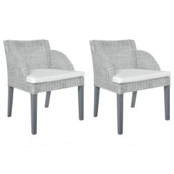 Sonata H Трапезни столове с възглавници 2 бр сиви естествен ратан - Scaune de dining